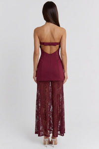 Veda Strapless Lace Maxi Dress - Burgundy