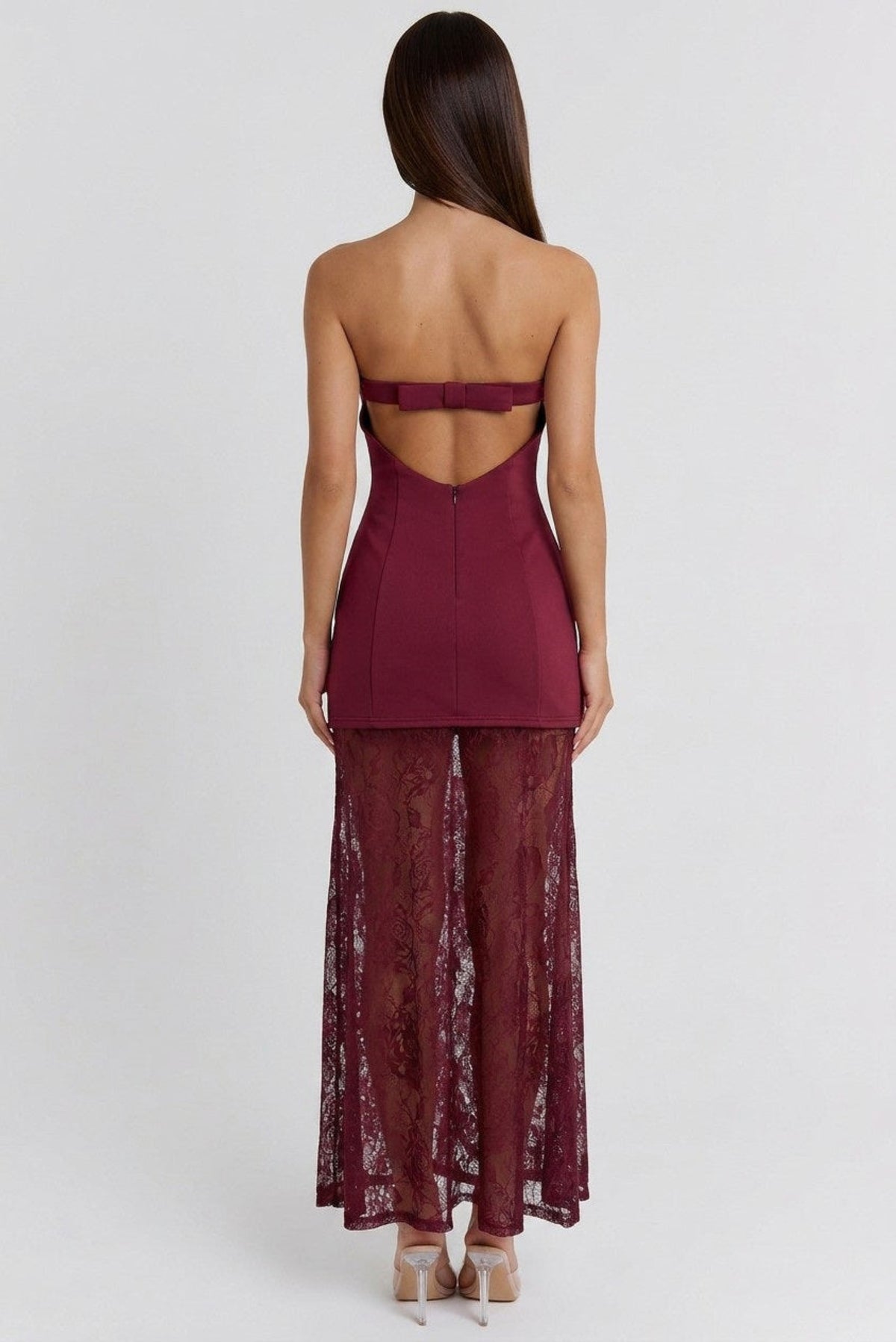 Veda Strapless Lace Maxi Dress - Burgundy
