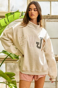 WWJD Patchwork Mock Neck Sweatshirt - Ash Grey Multi