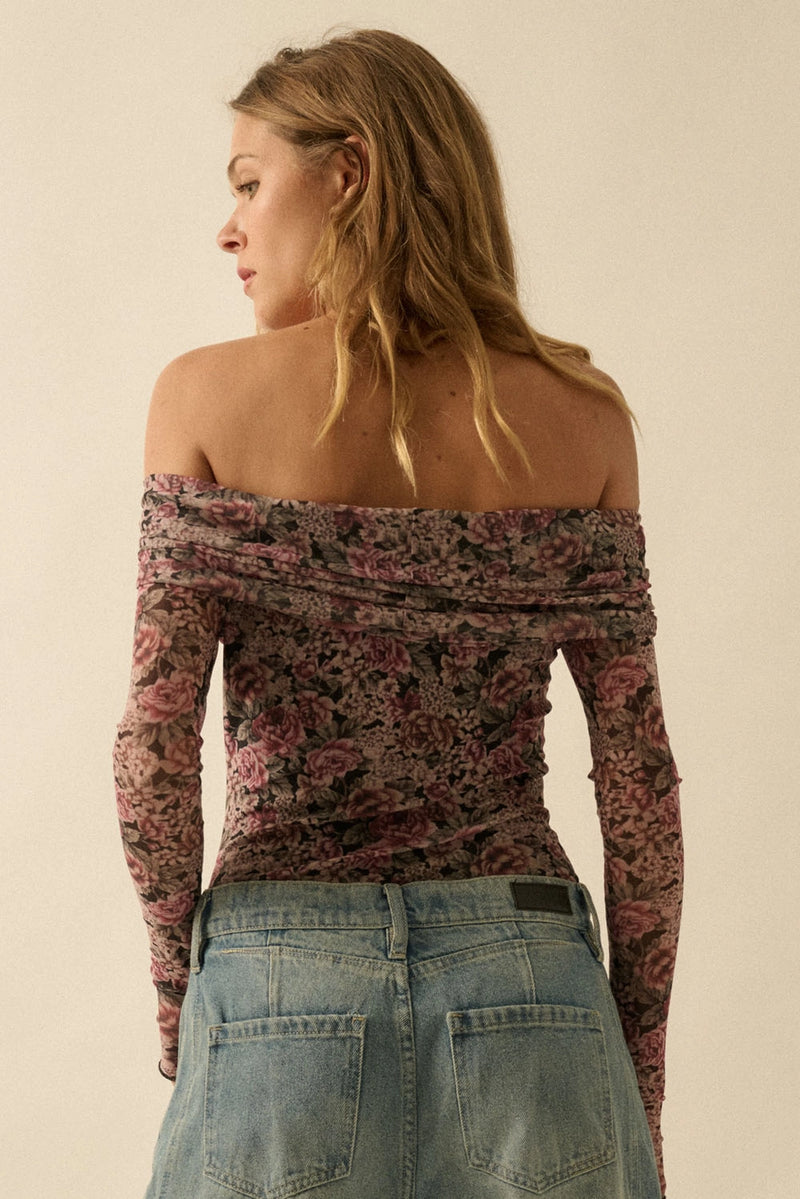 Made My Day Floral Off Shoulder Bodysuit - Black