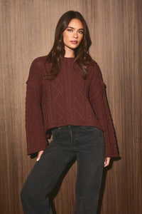 Nora Cable Knit Sweater - Brown
