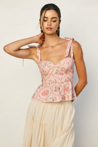 Romantic Garden Floral Corset Peplum Top - Pink