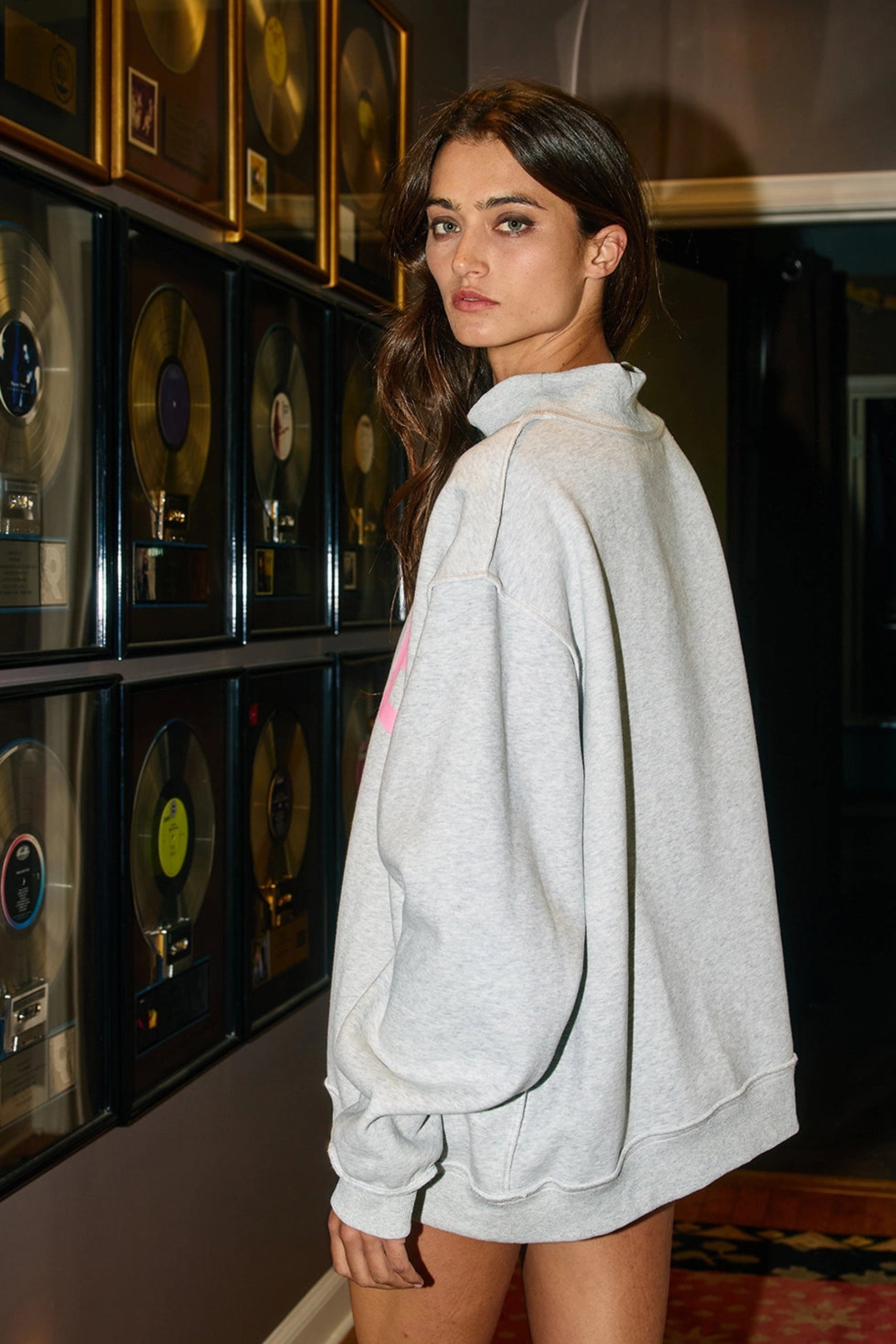Pilates and Yoga Reversible Mock Neck Sweatshirt - Grey and Pink
