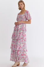 Pink Bloom Tiered Maxi Dress