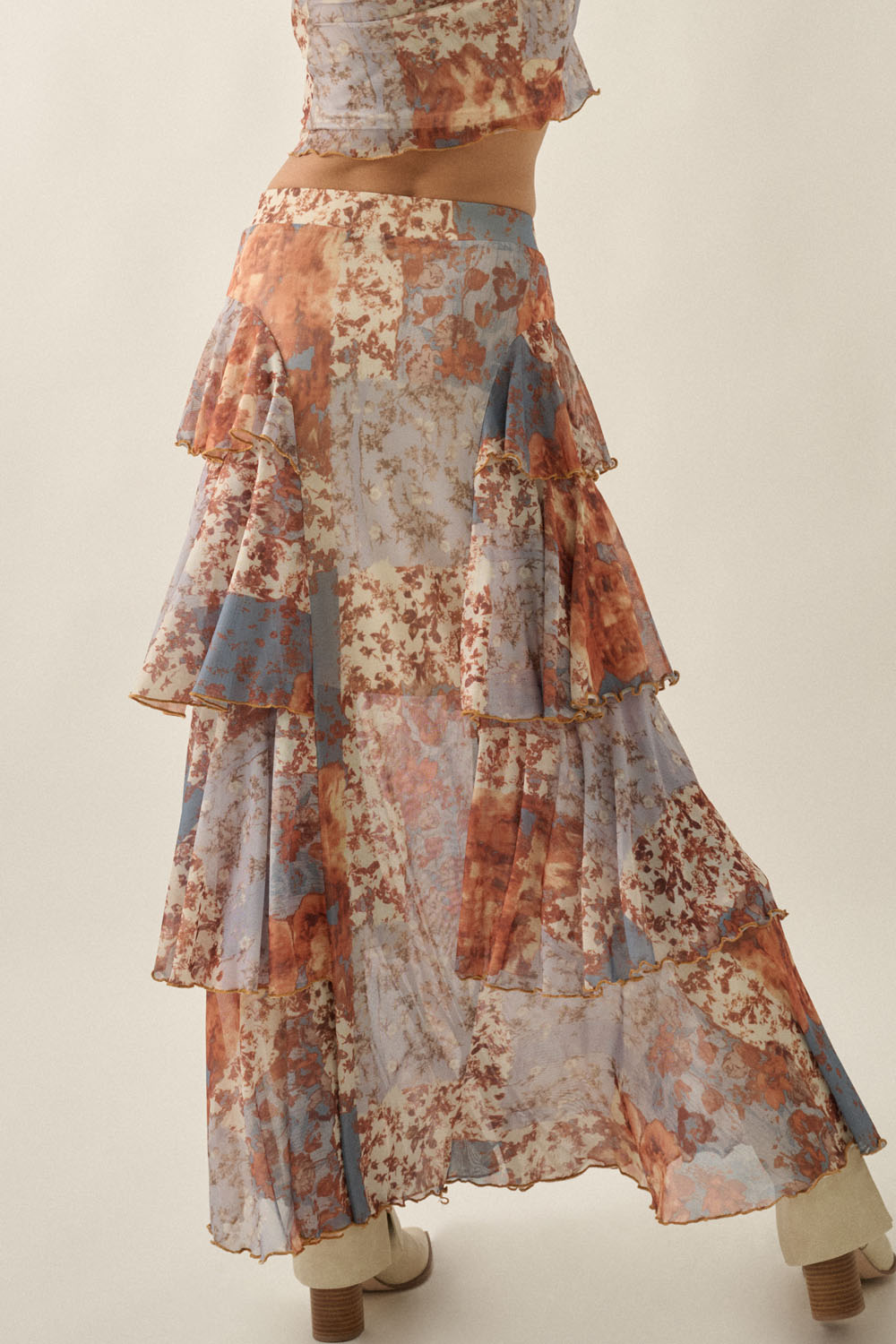 Tahlia Floral Tiered Maxi Skirt – Blue Multi