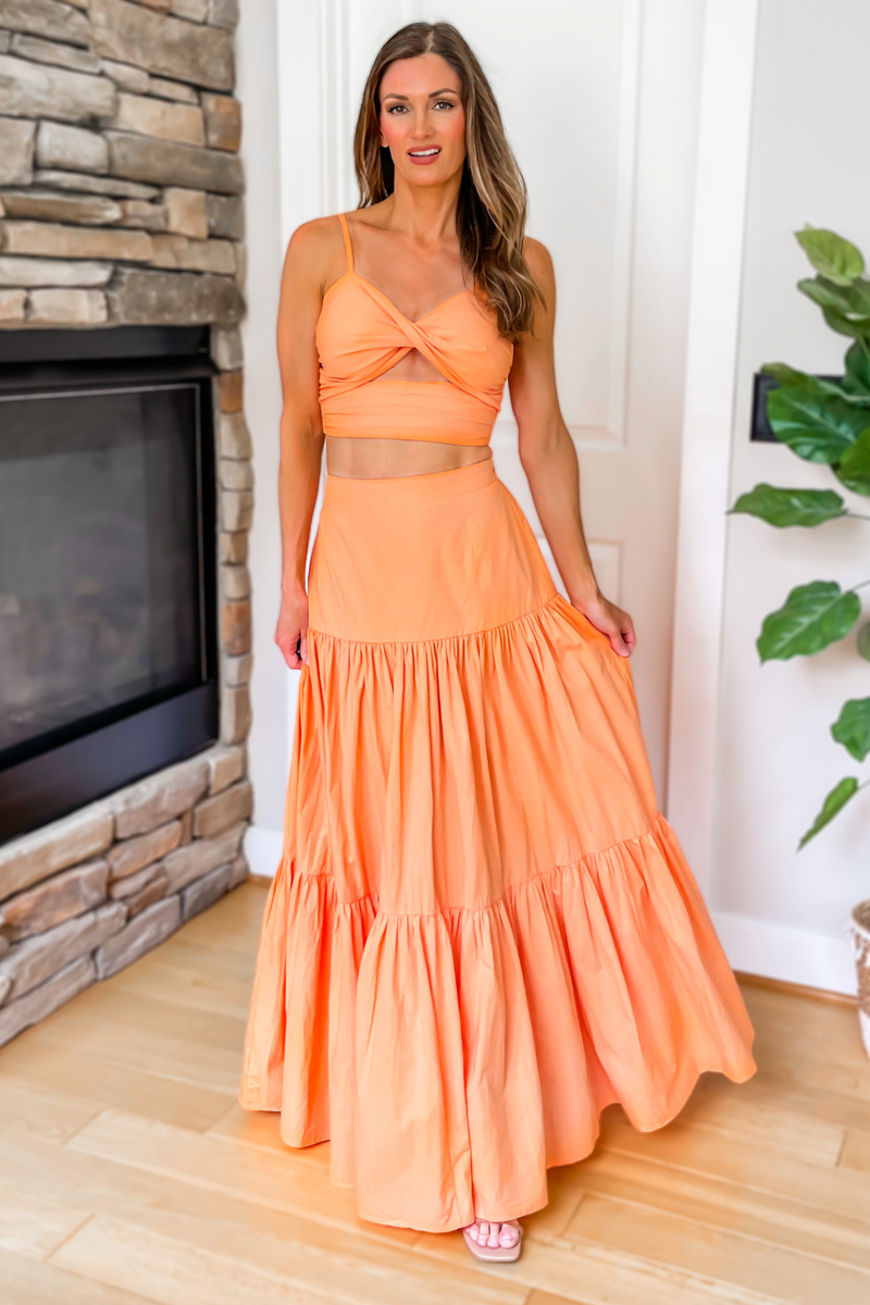 Delaney Tiered Maxi Skirt - Orange