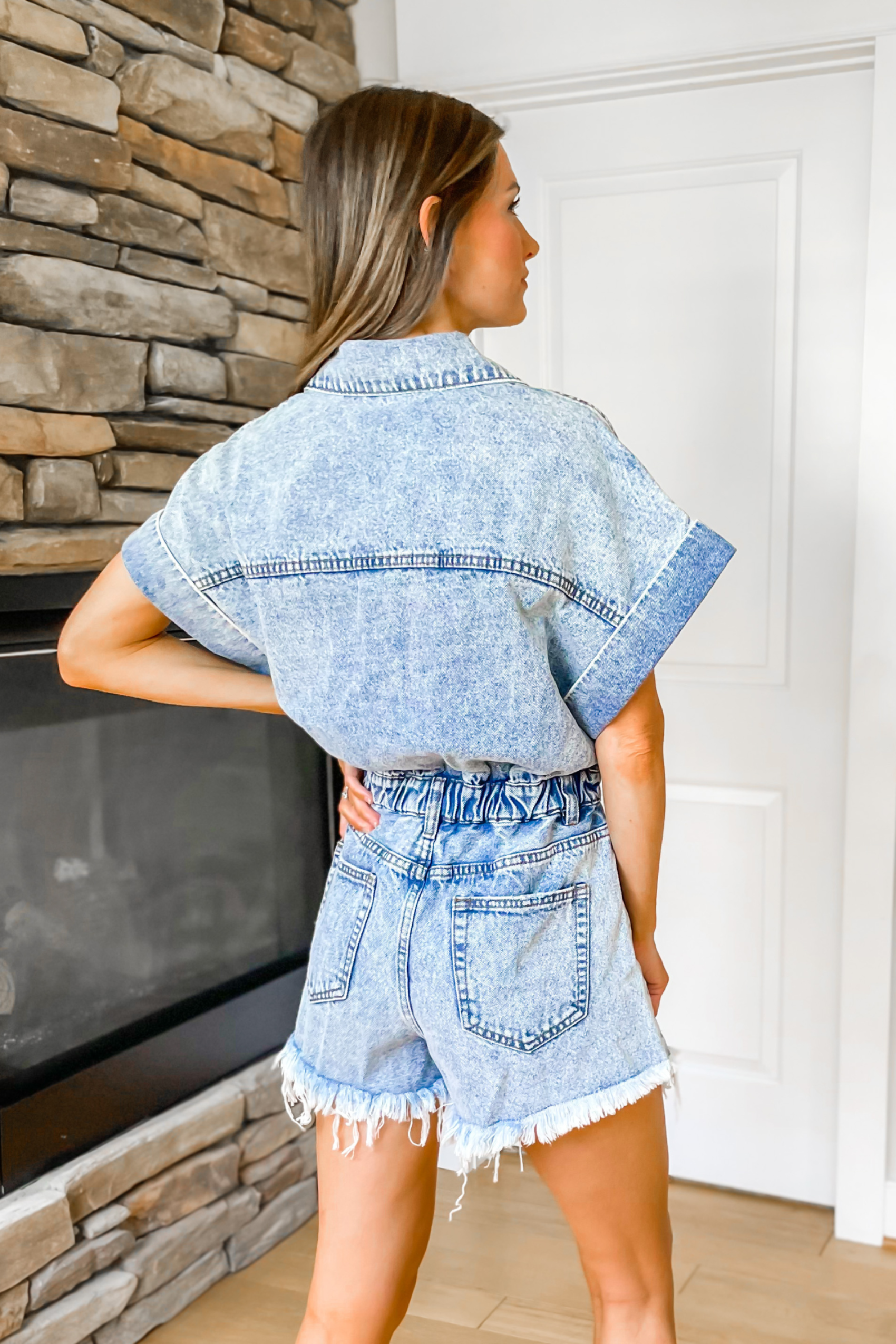 Romper top jean shorts