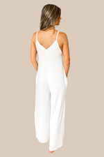 Vacay State Of Mind White Ribbed Wide Leg Jumpsuit - restock!