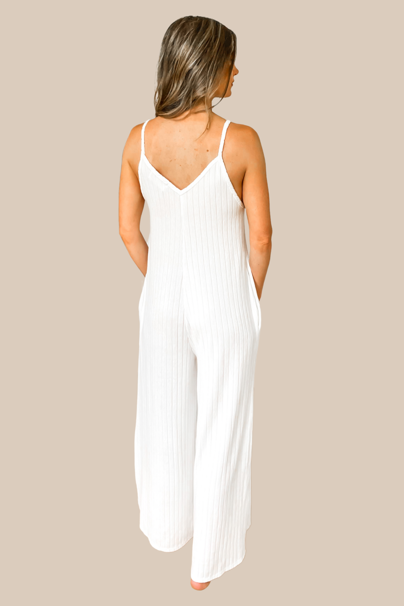 Vacay State Of Mind White Ribbed Wide Leg Jumpsuit restock