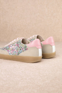 Floral Bow Sneakers - Beige and Pink