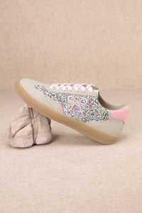 Floral Bow Sneakers - Beige and Pink