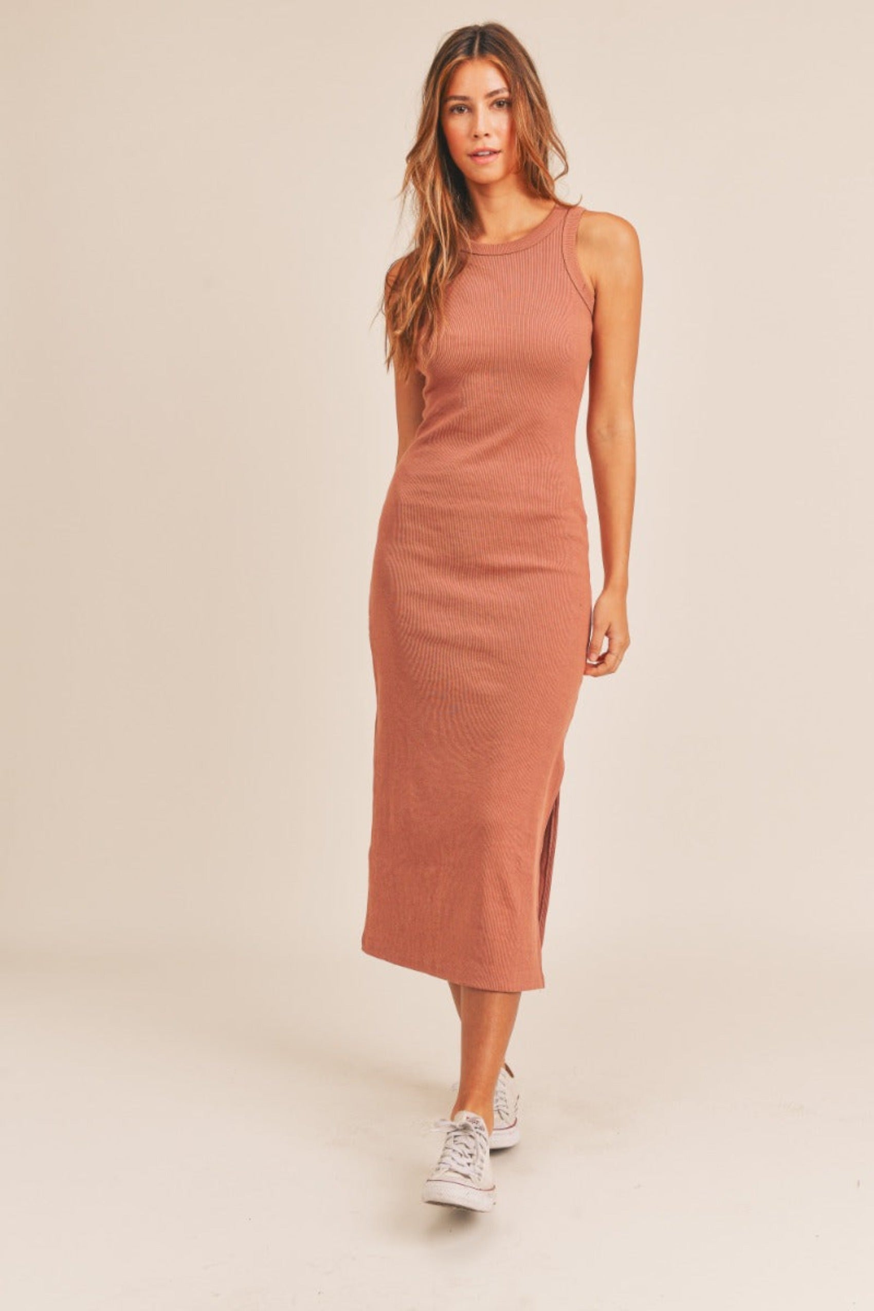 Only You Clay Ribbed Midi Dress Small