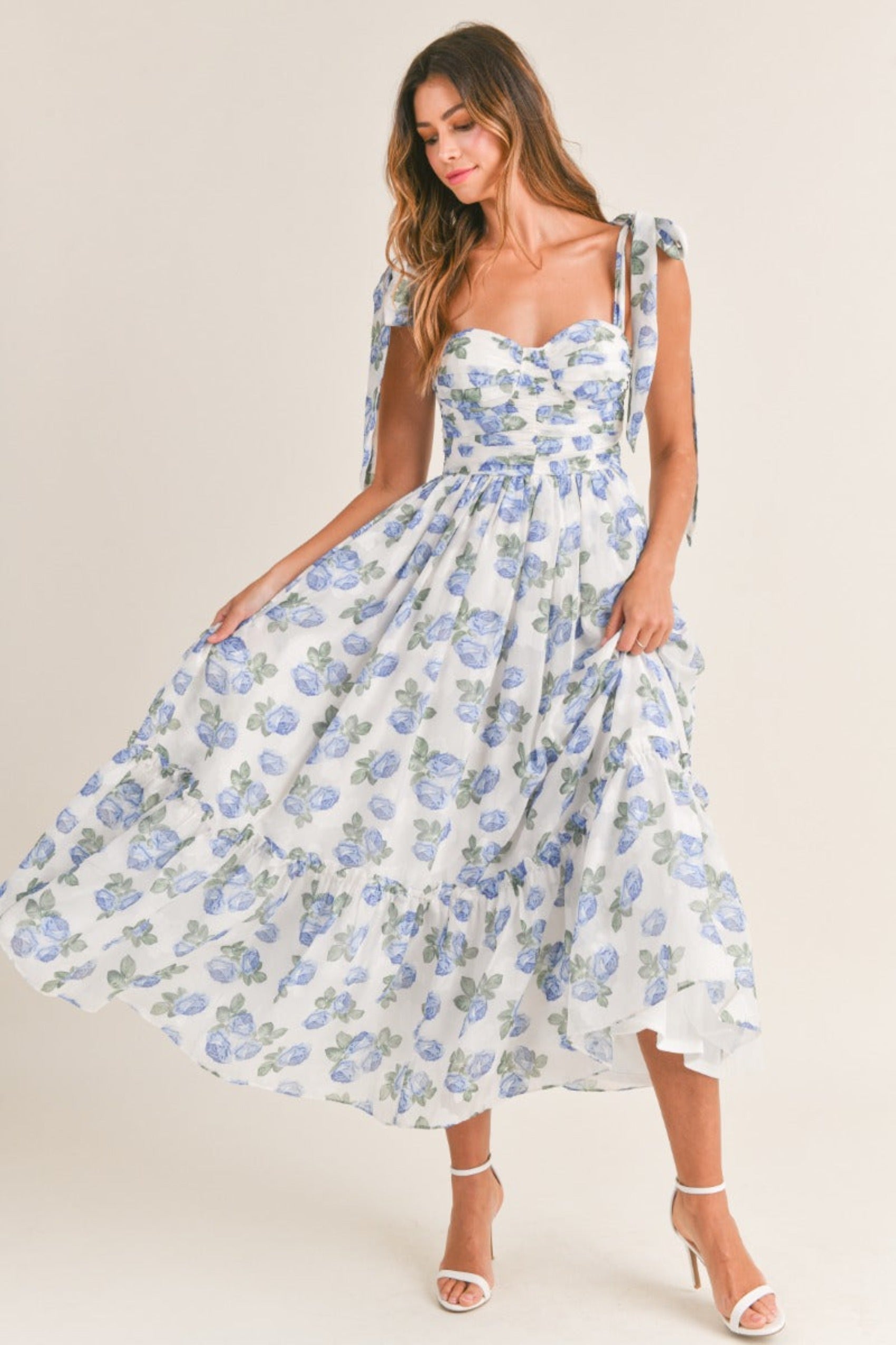 PREORDER - Florence Blue Floral Tie Strap Midi Dress (Ships by 5/24/24 –  Ivy & Olive Boutique