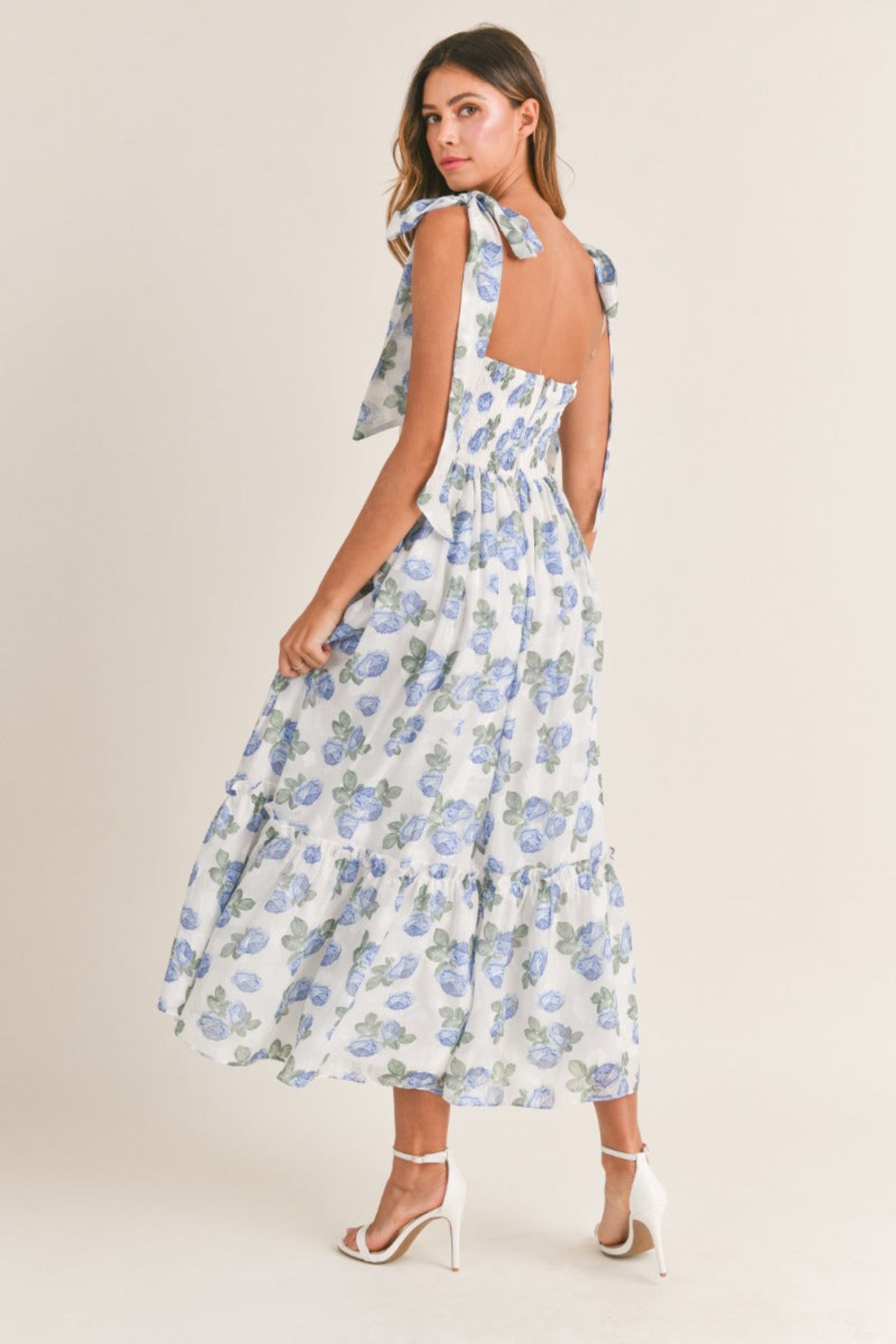 Florence Blue Floral Tie Strap Midi Dress - Final Restock! Small Florence Blue Floral Tie Strap Midi Dress - Final Restock! Small