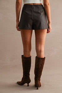 Kendall Faux Leather Mini Skort - Chocolate Brown