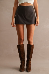 Kendall Faux Leather Mini Skort - Chocolate Brown