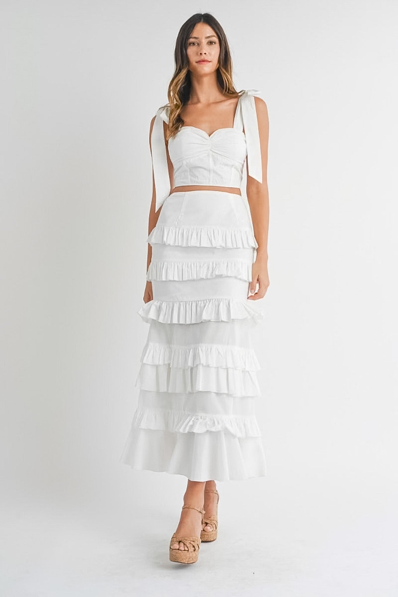 PREORDER - Mila Ruffle Two Piece Skirt Set - White - exclusive restock! (SHIPS BY 6/12)