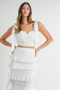PREORDER - Mila Ruffle Two Piece Skirt Set - White - exclusive restock! (SHIPS BY 6/12)