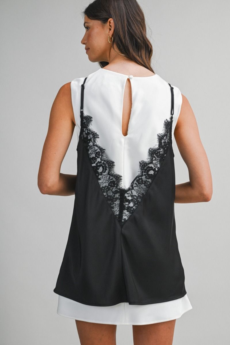 Brynn Layered Lace Mini Slip Dress - Black