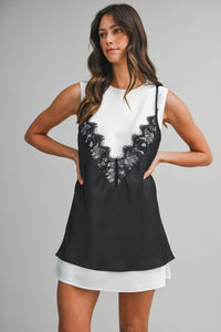 Brynn Layered Lace Mini Slip Dress - Black