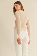 Zoey Tie Front Ruffle Detail Sweater Knit Top