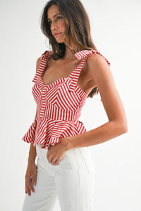 Annie Red and White Stripe Peplum Top