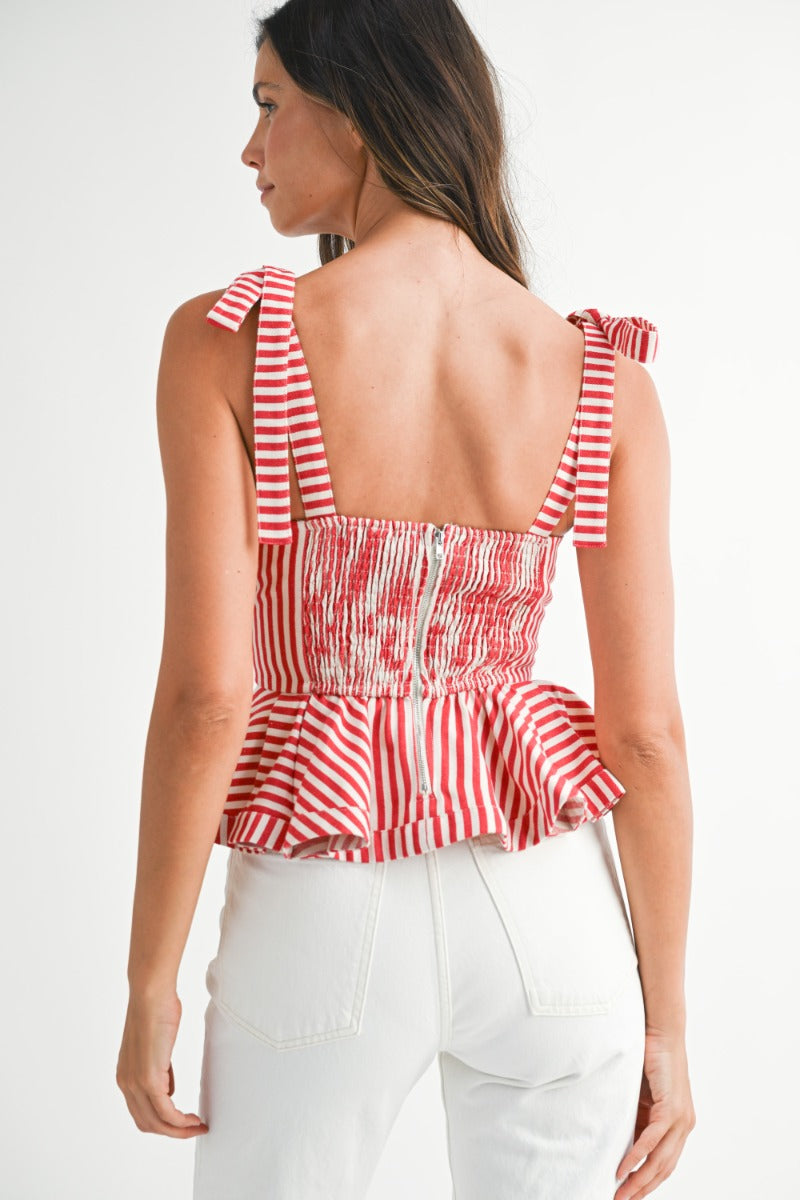 Annie Red and White Stripe Peplum Top