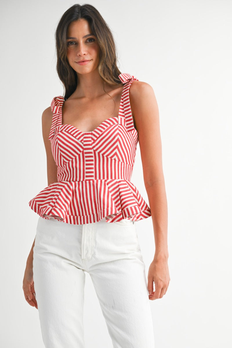 Annie Red and White Stripe Peplum Top