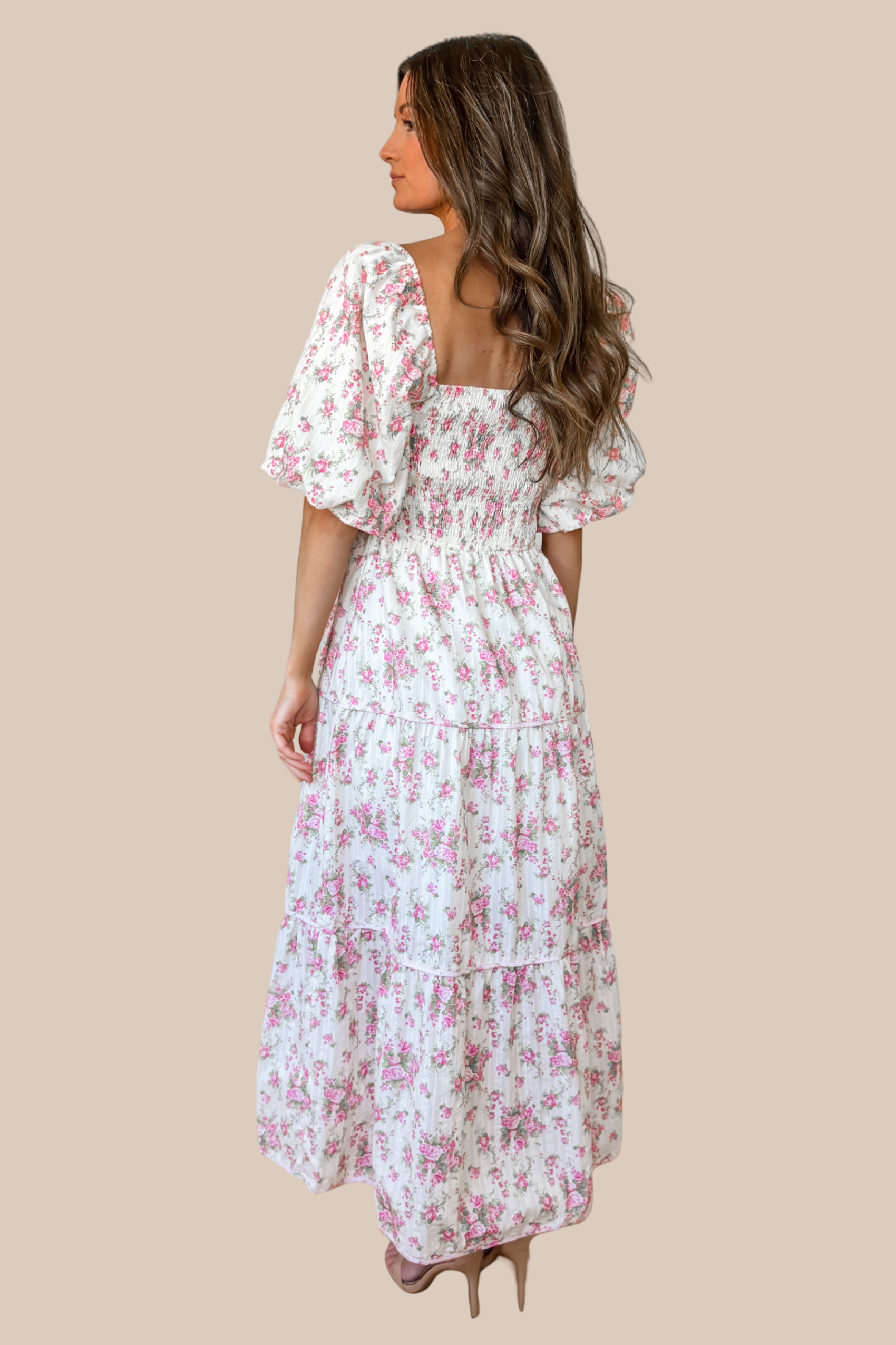 Blooming Love Floral Print Bow Maxi Dress - Off White and Pink