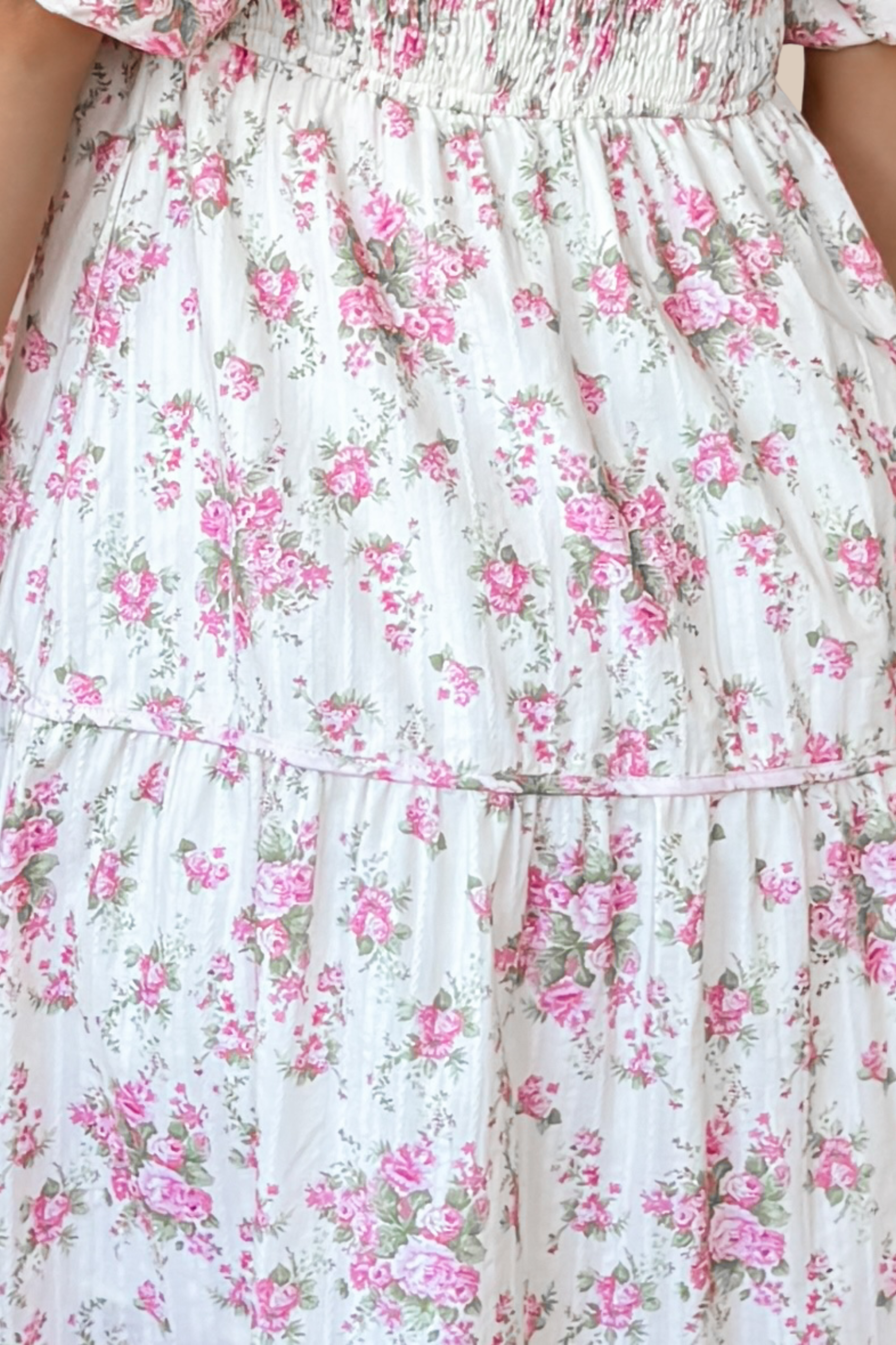 Blooming Love Floral Print Bow Maxi Dress - Off White and Pink