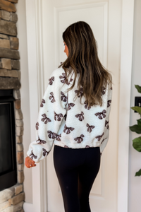 Bow Sherpa Pullover - Cream and Brown