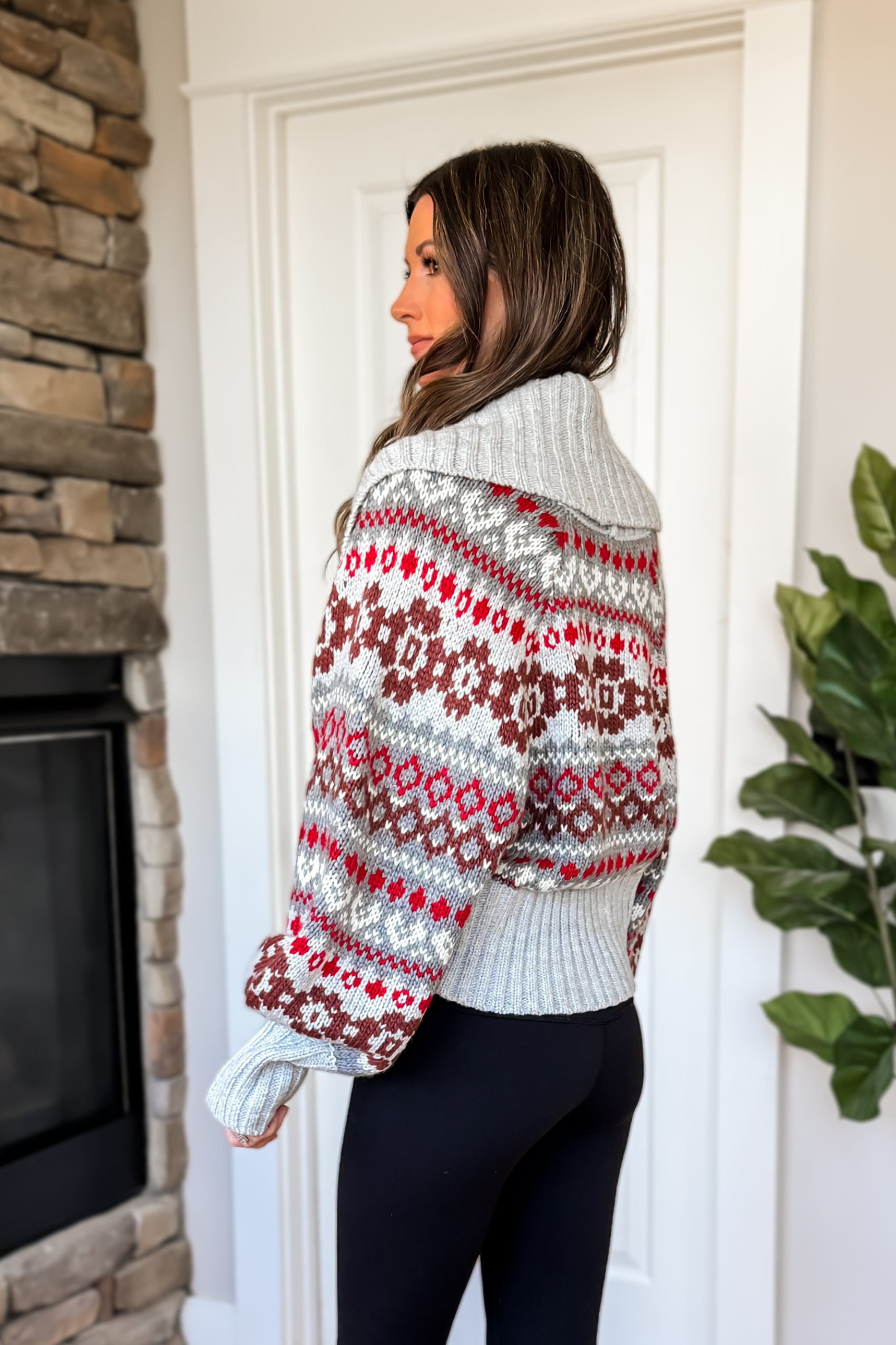 Fair Isle Knit Sweater Set - Heather Grey