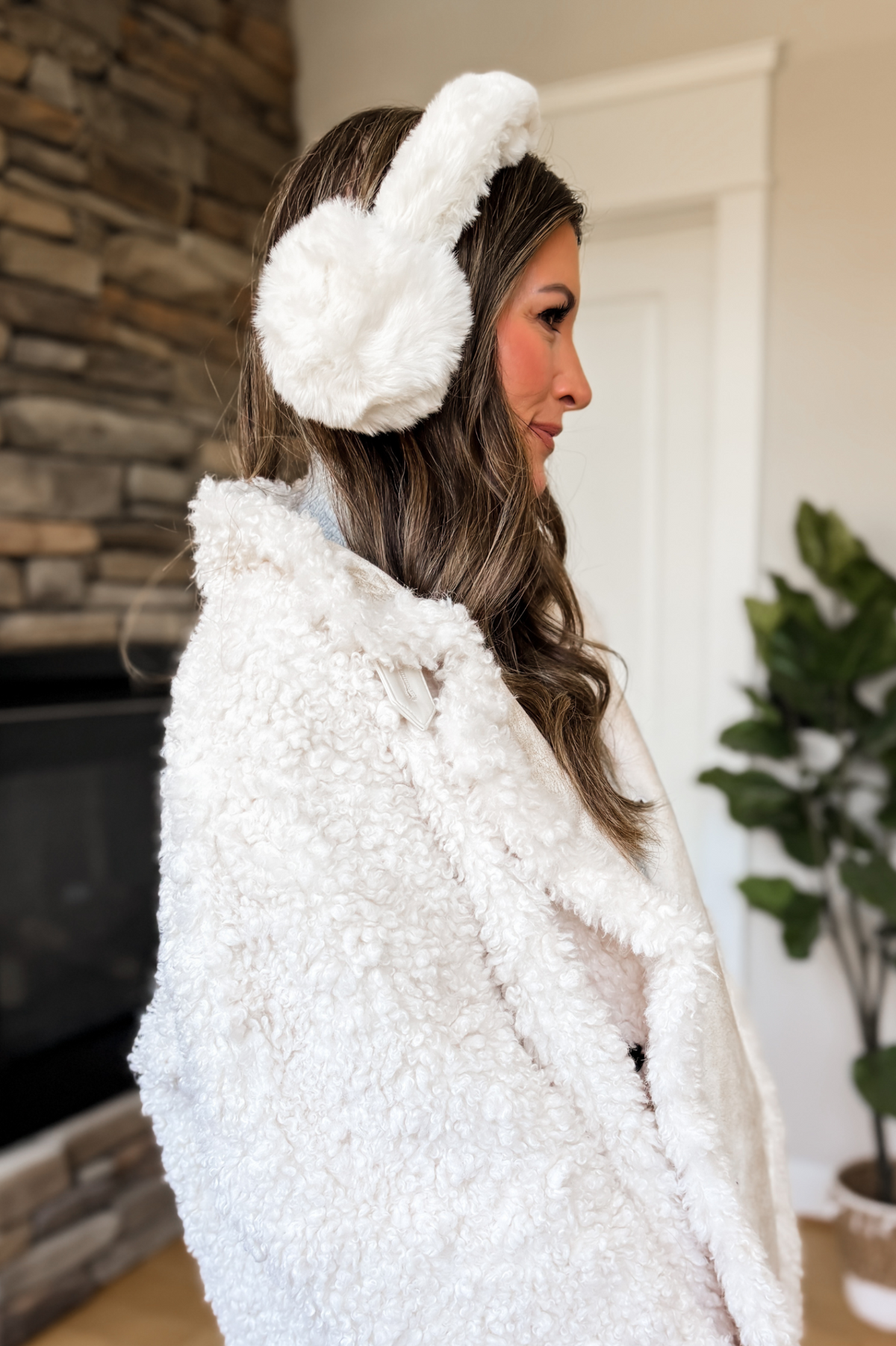 Textured Monochrome: Ivory Earmuffs with White Jacket Textured Monochrome: Ivory Earmuffs with White Jacket — Earmuffs Outfits