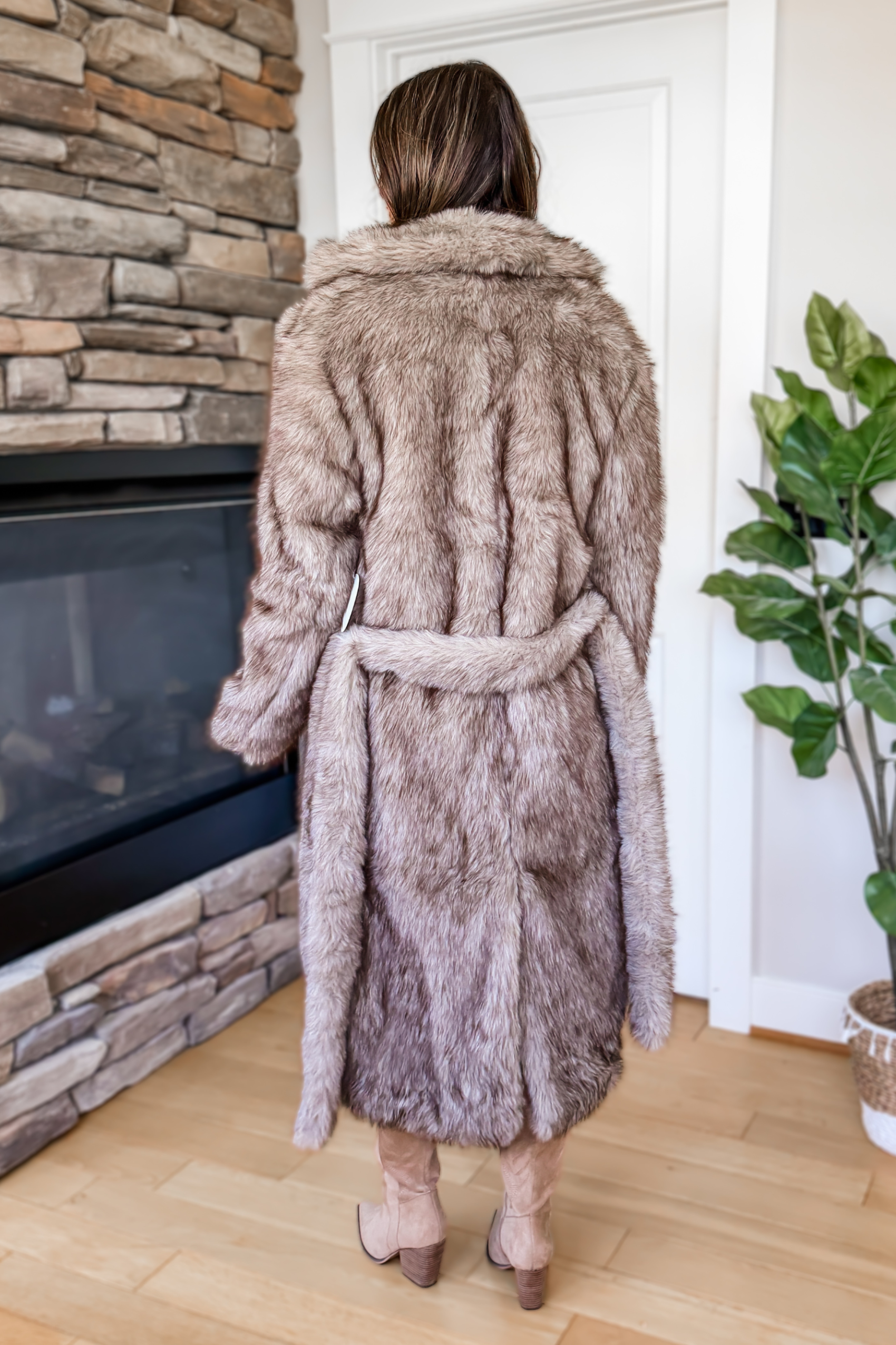 Cozy Feeling Faux Fur Long Coat - Brown