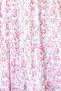 Charlotte Floral Bow Print Smocked Midi Dress - Off White and Pink