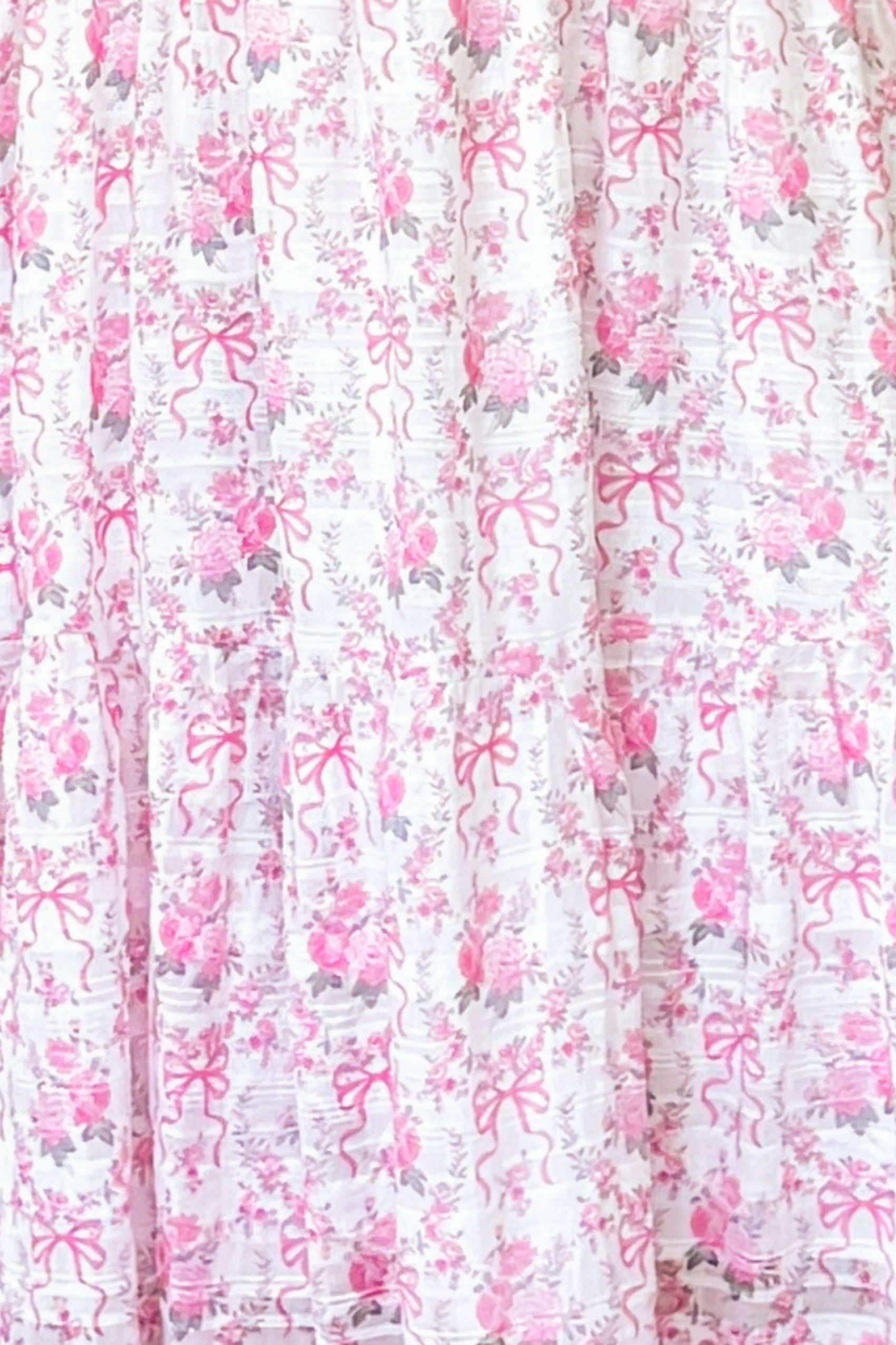 Charlotte Floral Bow Print Smocked Midi Dress - Off White and Pink