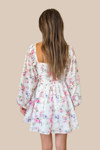 Annalise Floral Eyelet Puff Sleeve Mini Dress - White Multi