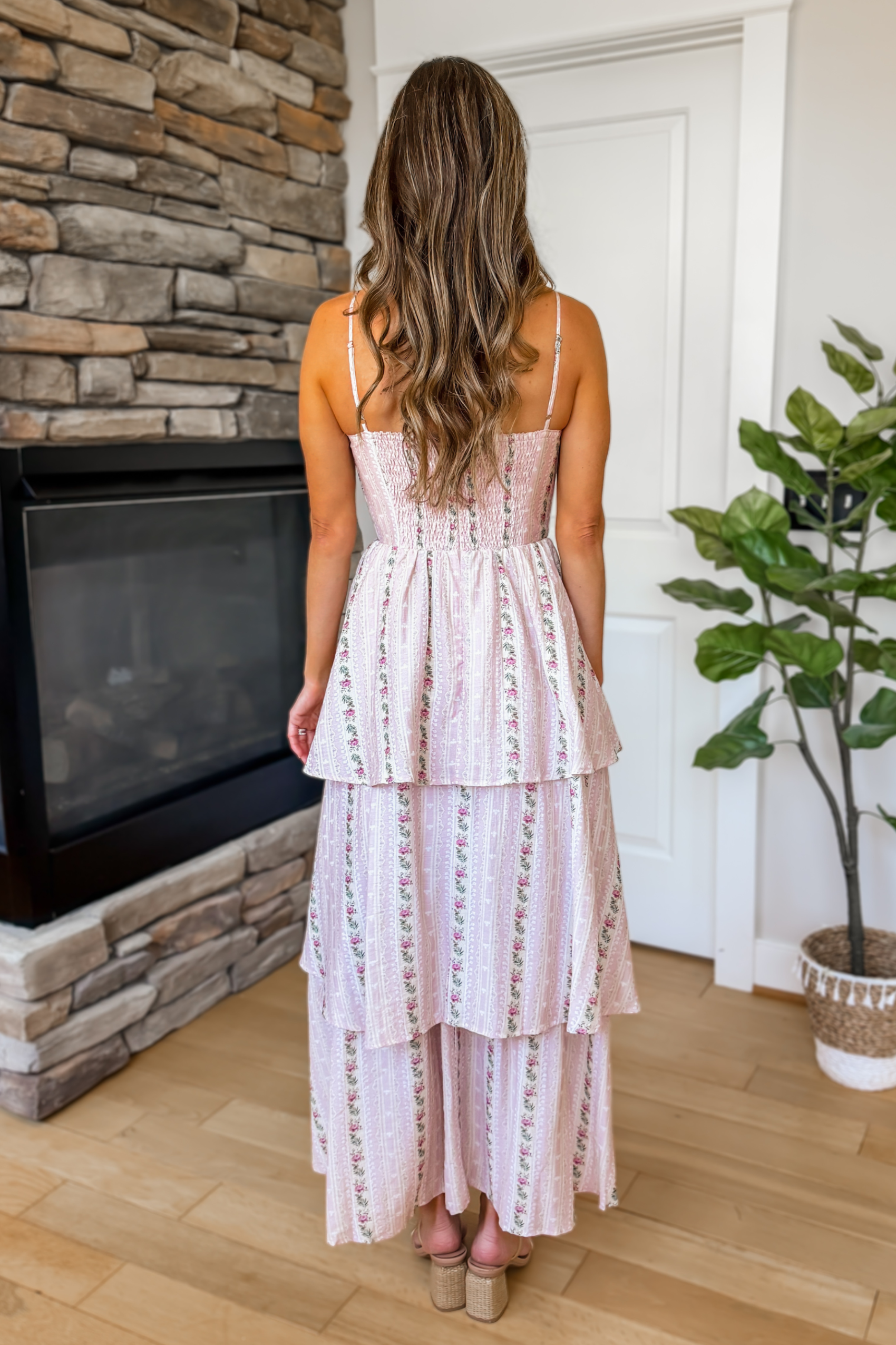 Garden Rose Corset Tiered Midi Dress