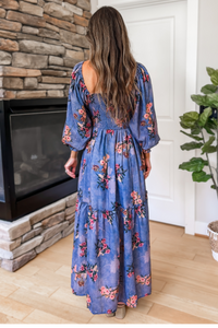 Lorelei Floral Smocked Maxi Dress - Blue