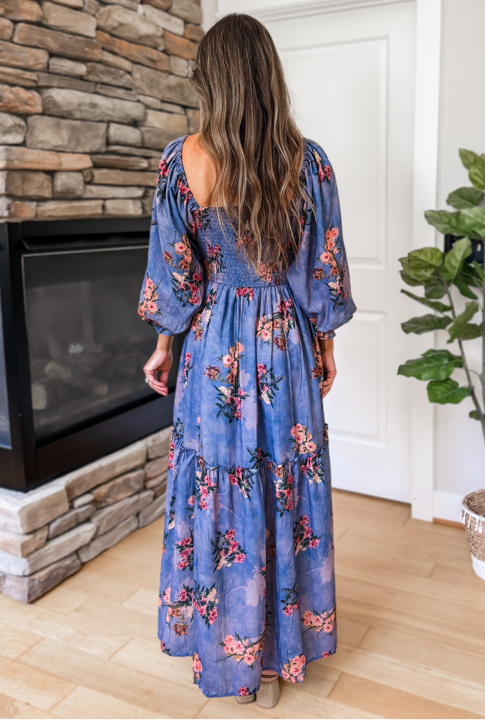 Lorelei Floral Smocked Maxi Dress - Blue