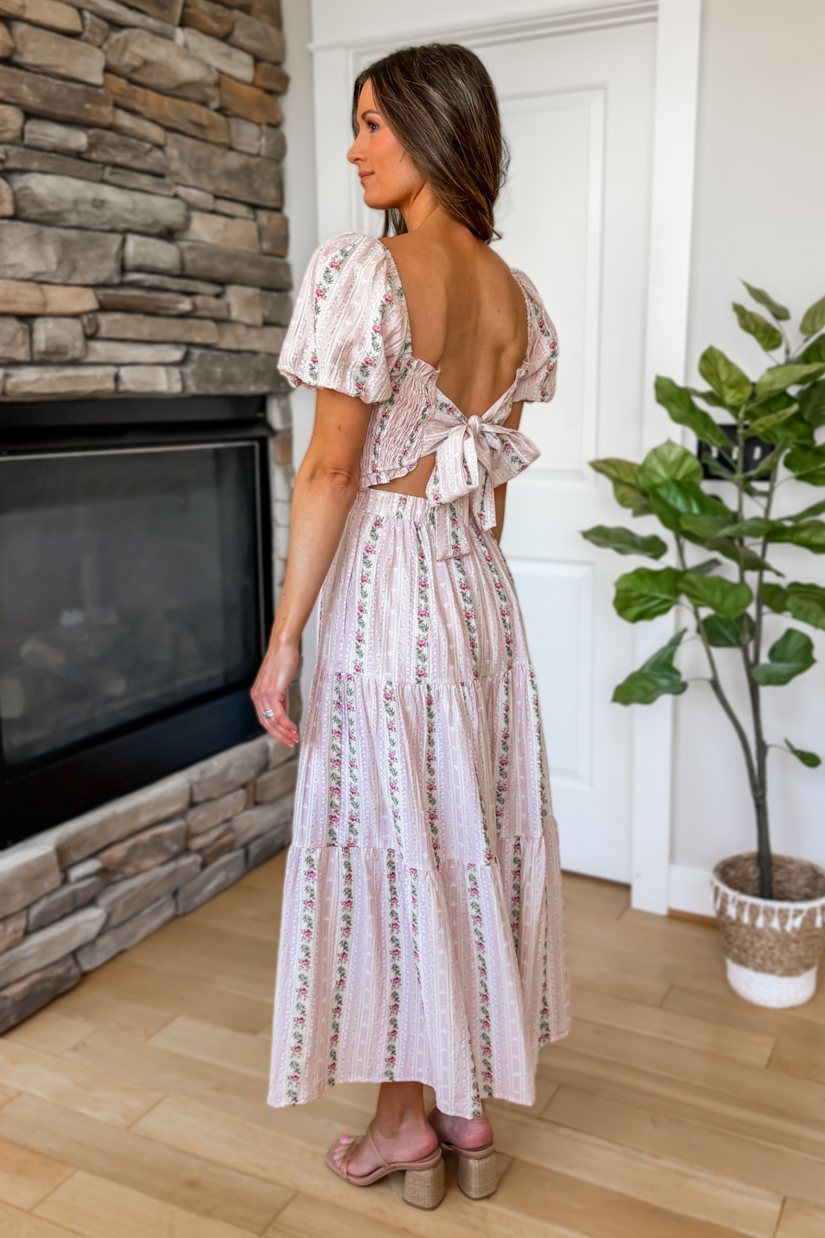 pink puff sleeve maxi dress Red Floral 36.0 Waist Zapaka Women A-Line Floral Dress