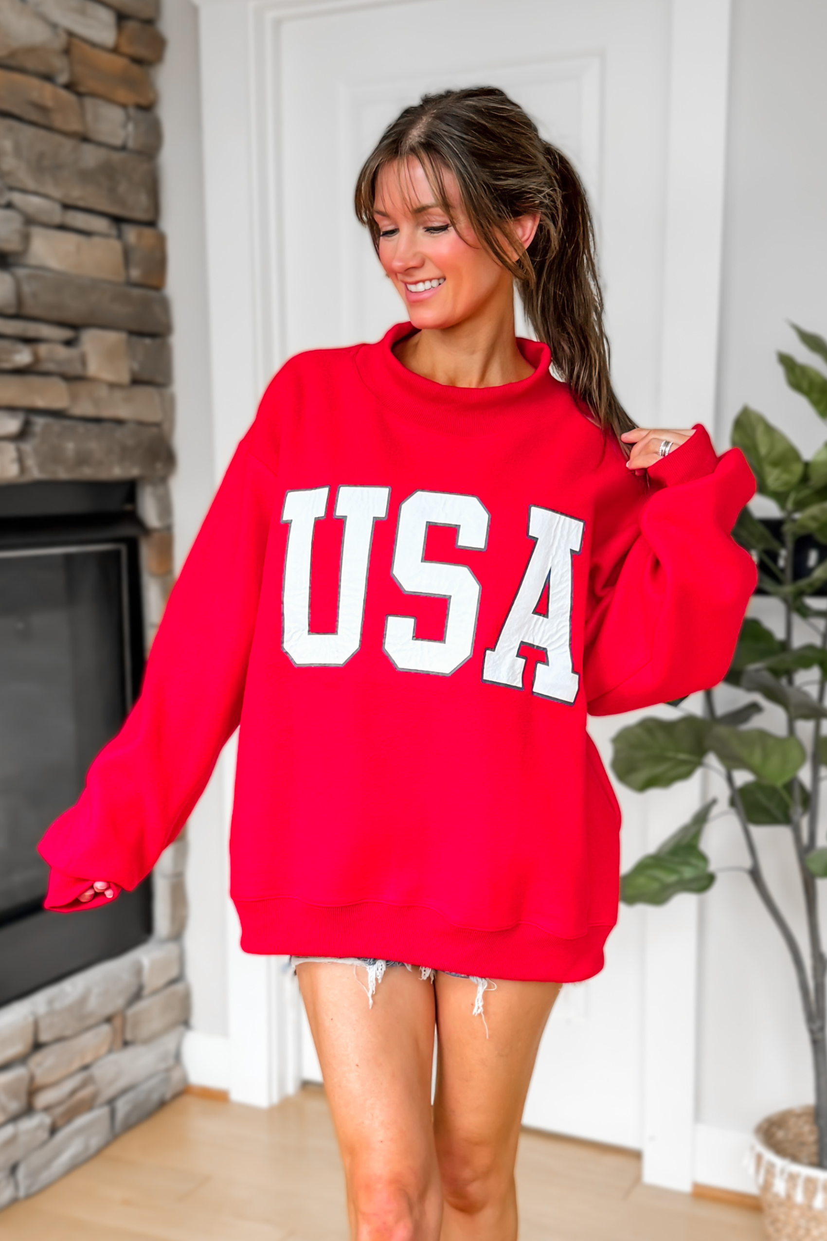 USA Reversible Mock Neck Sweatshirt - Red