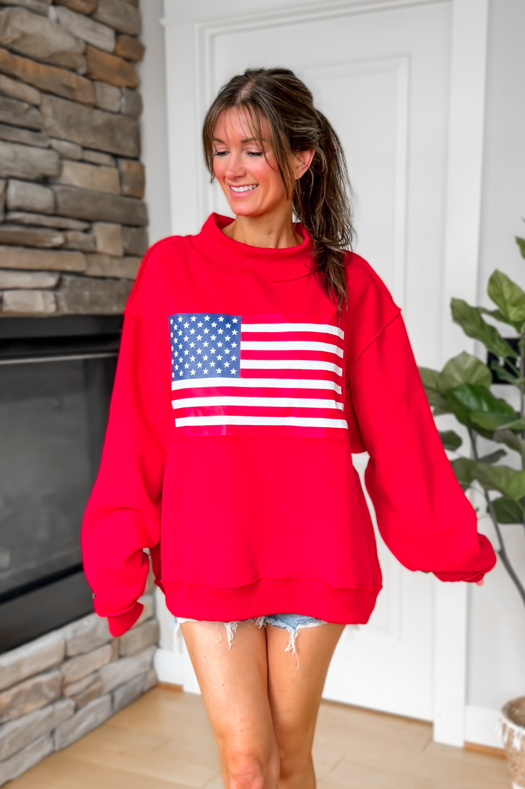USA Reversible Mock Neck Sweatshirt - Red