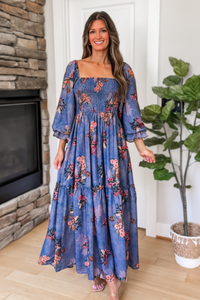 Lorelei Floral Smocked Maxi Dress - Blue