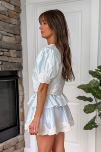 Simone Scalloped Lace Trim Two Piece Skirt Set - Blue