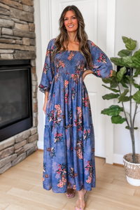 Lorelei Floral Smocked Maxi Dress - Blue