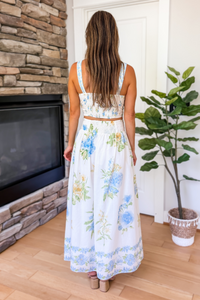 Summer Bliss Floral Two Piece Skirt Set - Blue and White
