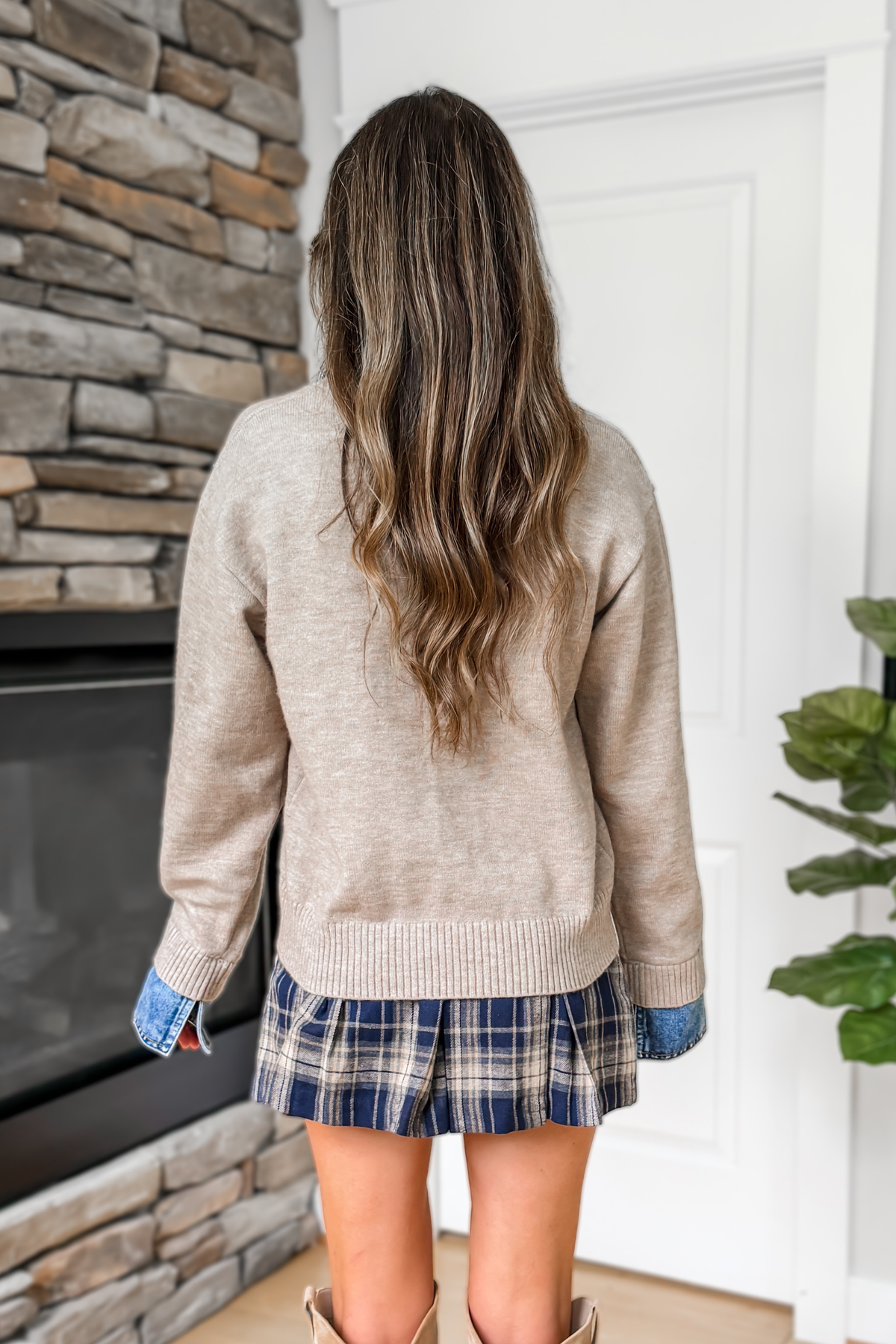 Camden Denim Collar Knit Sweater - Light Taupe