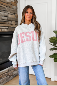 Jesus Reversible Mock Neck Sweatshirt - Brown and Pink