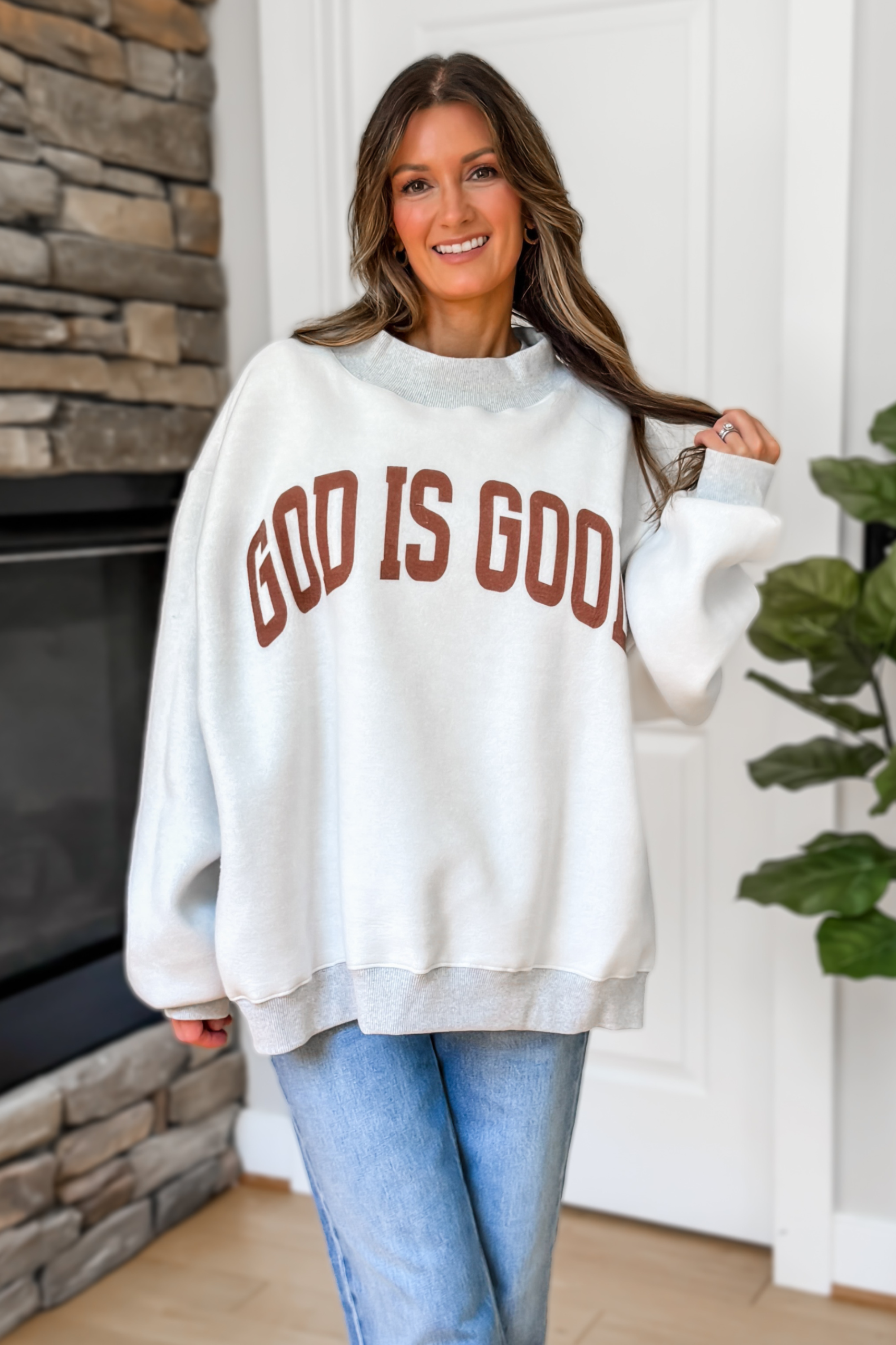 Jesus Reversible Mock Neck Sweatshirt - Brown and Pink